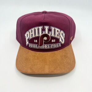 Philadelphia Phillies 47 Brand Hitch Brentwood Suede Snapback Hat Cap MLB Maroon